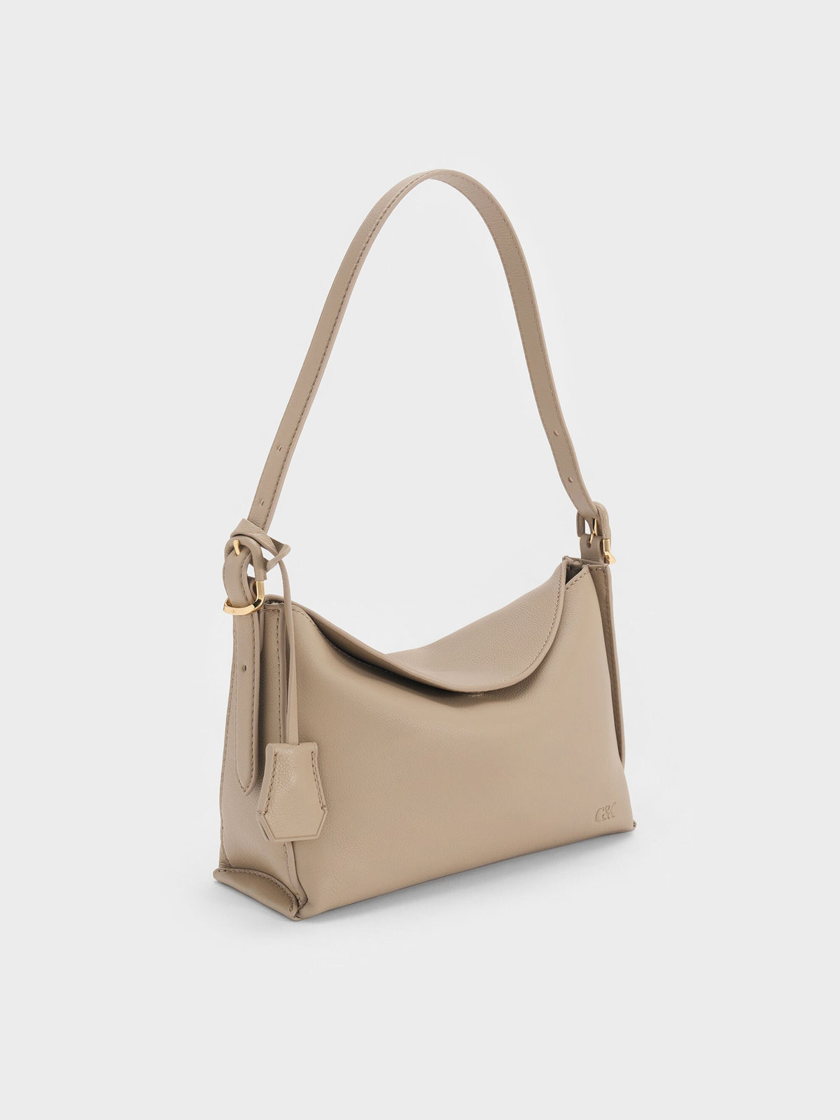 CHARLES & KEITH Trending / Leather Top-Flap Hobo Bag - Taupe