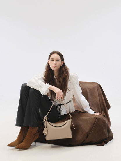 CHARLES & KEITH Trending / Leather Top-Flap Hobo Bag - Taupe