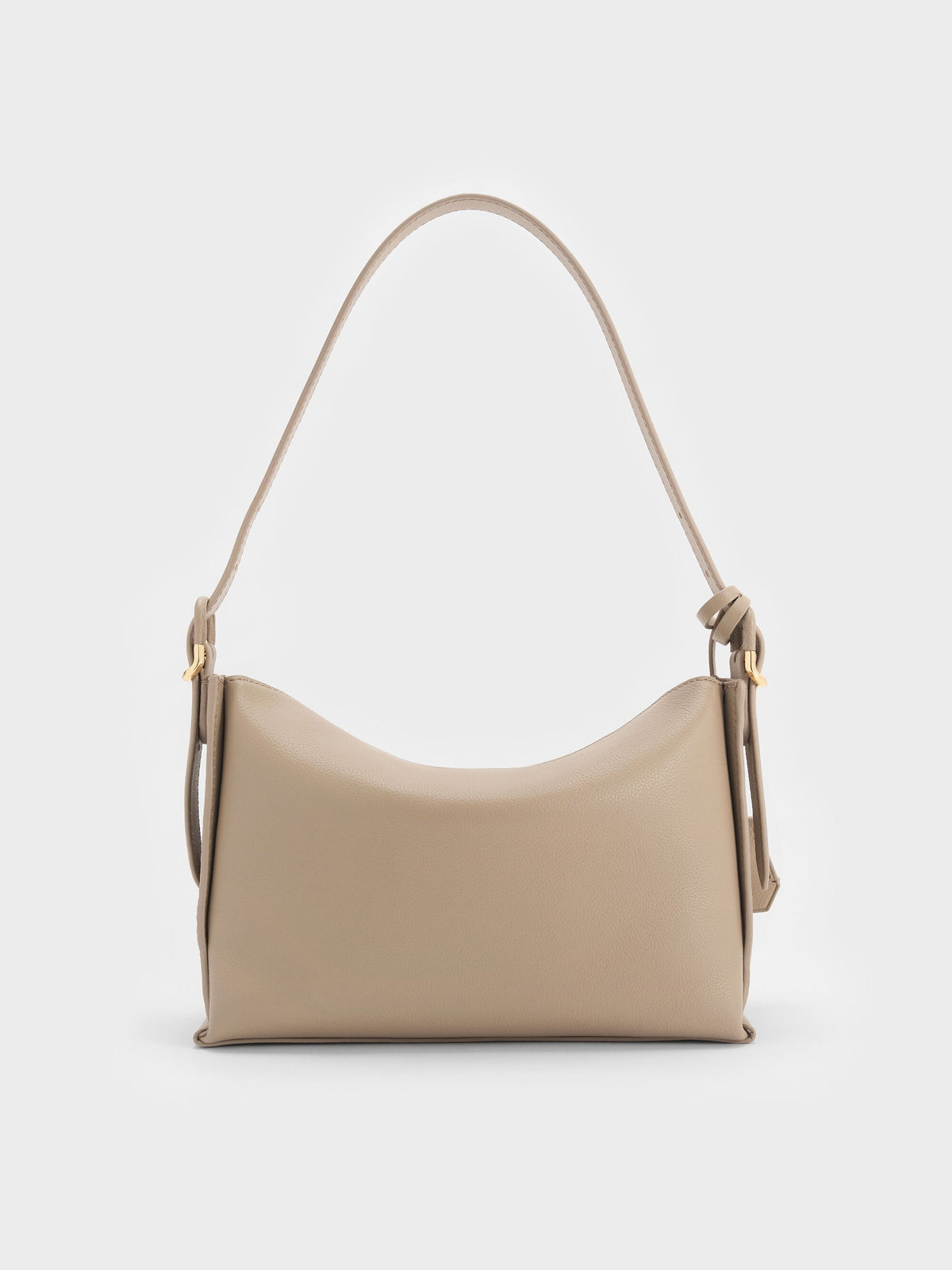 CHARLES & KEITH Trending / Leather Top-Flap Hobo Bag - Taupe