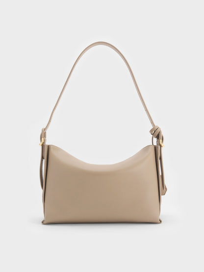 CHARLES & KEITH Trending / Leather Top-Flap Hobo Bag - Taupe