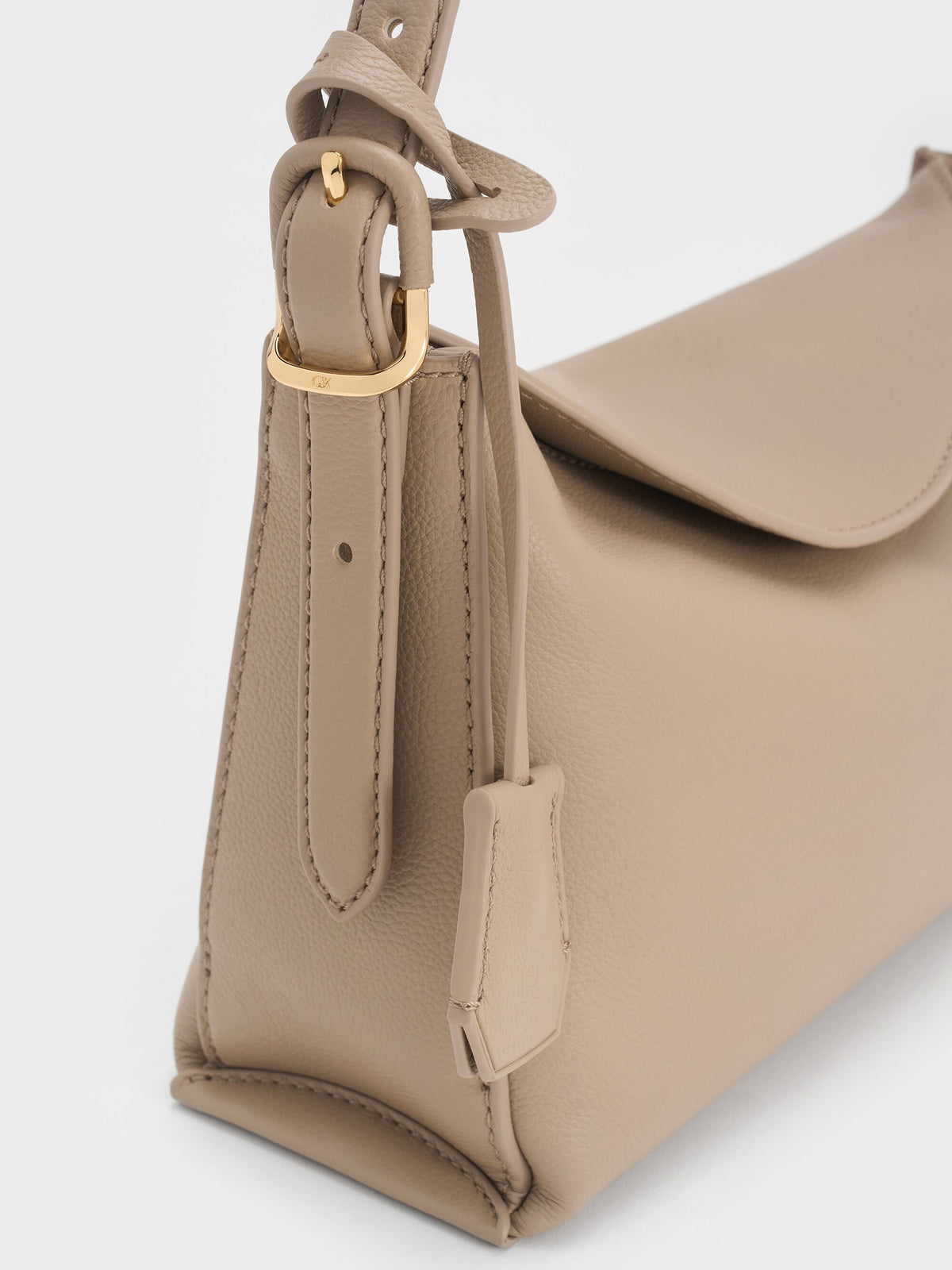 CHARLES & KEITH Trending / Leather Top-Flap Hobo Bag - Taupe