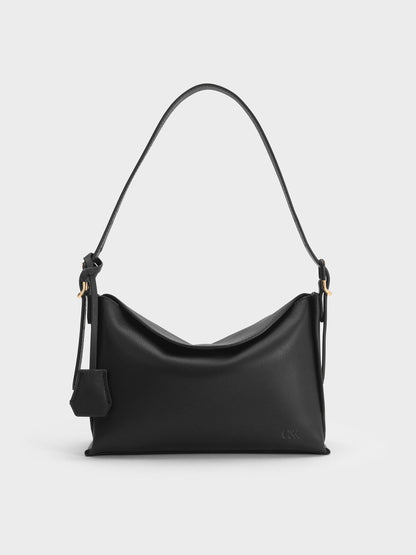CHARLES & KEITH Featured / Leather Top-Flap Hobo Bag - Black