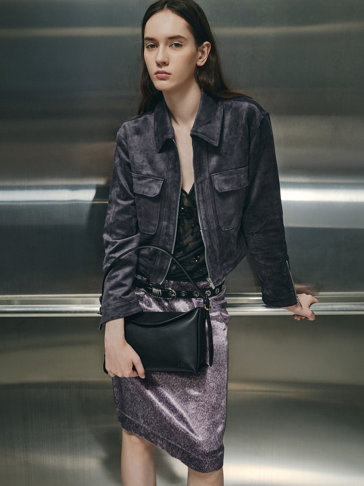 CHARLES & KEITH Featured / Leather Top-Flap Hobo Bag - Black