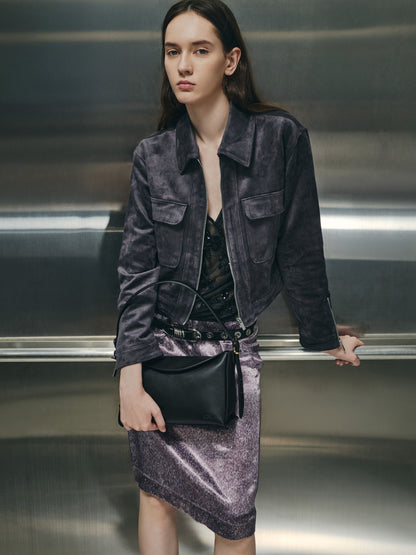 CHARLES & KEITH Featured / Leather Top-Flap Hobo Bag - Black