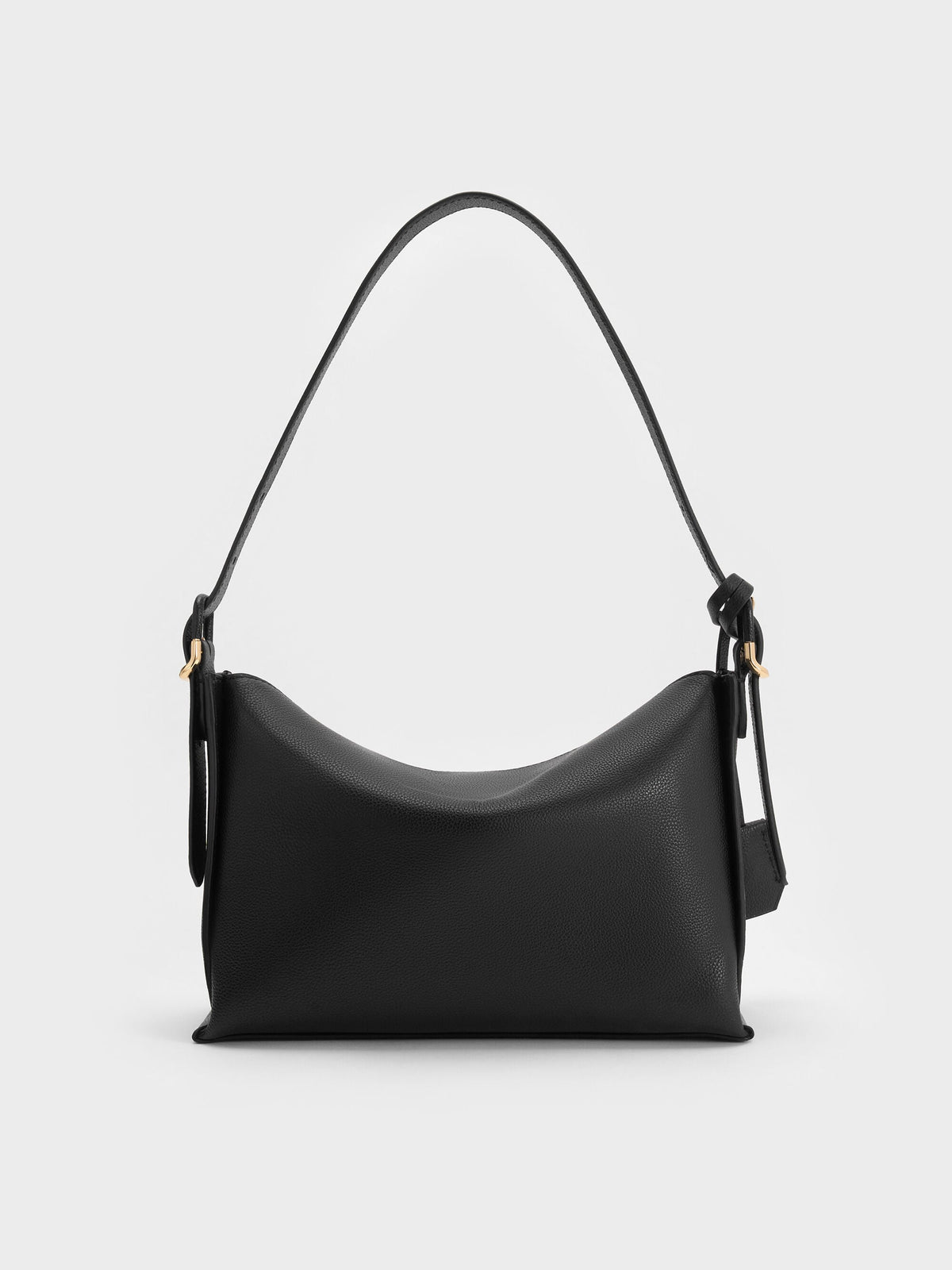 CHARLES & KEITH Featured / Leather Top-Flap Hobo Bag - Black