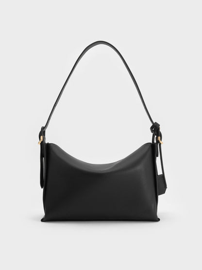 CHARLES & KEITH Featured / Leather Top-Flap Hobo Bag - Black
