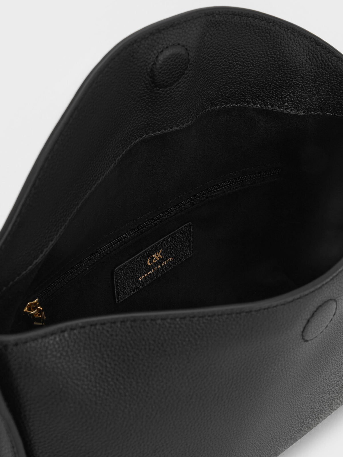 CHARLES & KEITH Featured / Leather Top-Flap Hobo Bag - Black