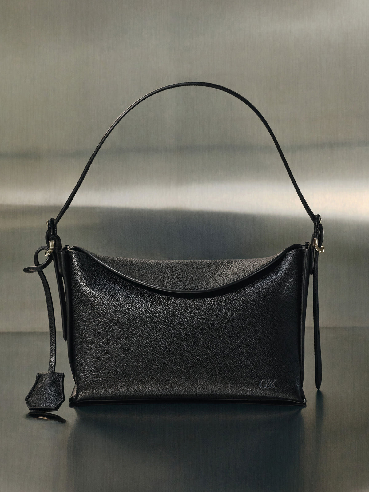 CHARLES & KEITH Featured / Leather Top-Flap Hobo Bag - Black