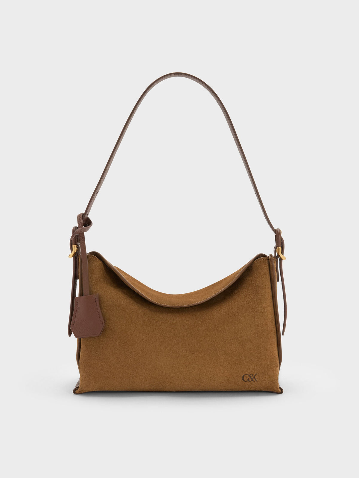 CHARLES & KEITH Popular / Leather & Suede Top-Flap Hobo Bag - Brown
