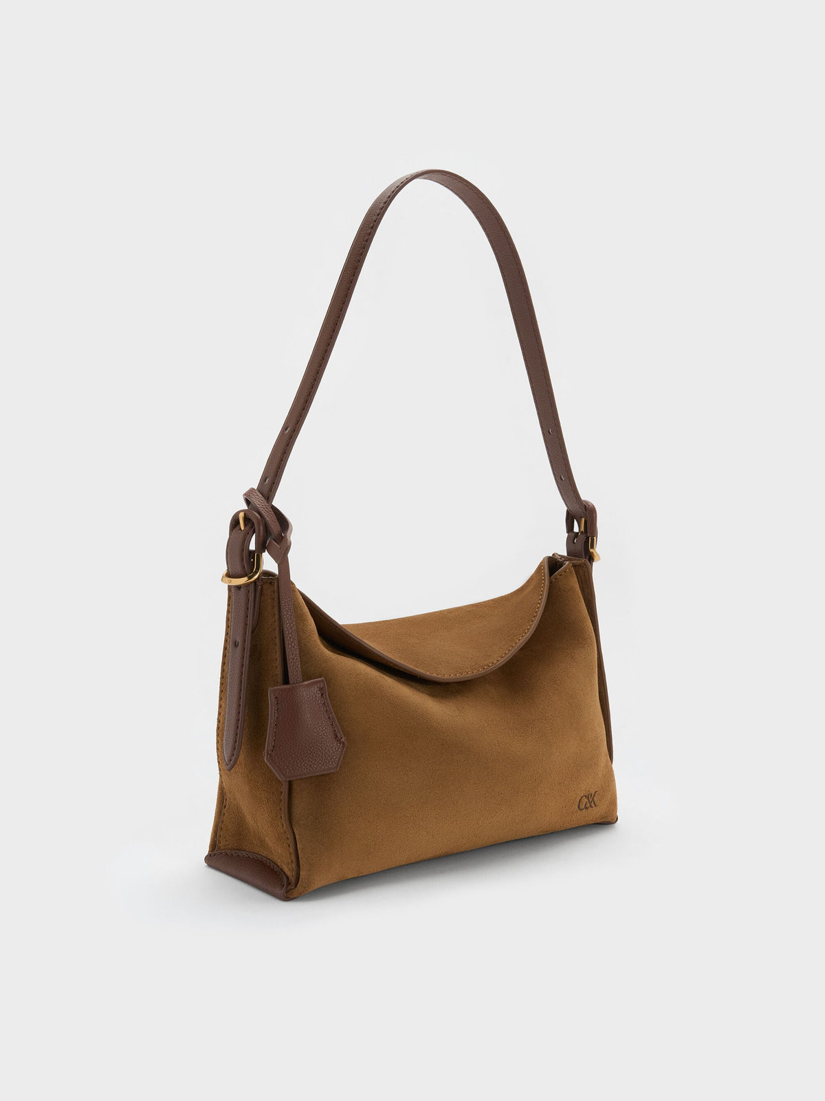 CHARLES & KEITH Popular / Leather & Suede Top-Flap Hobo Bag - Brown