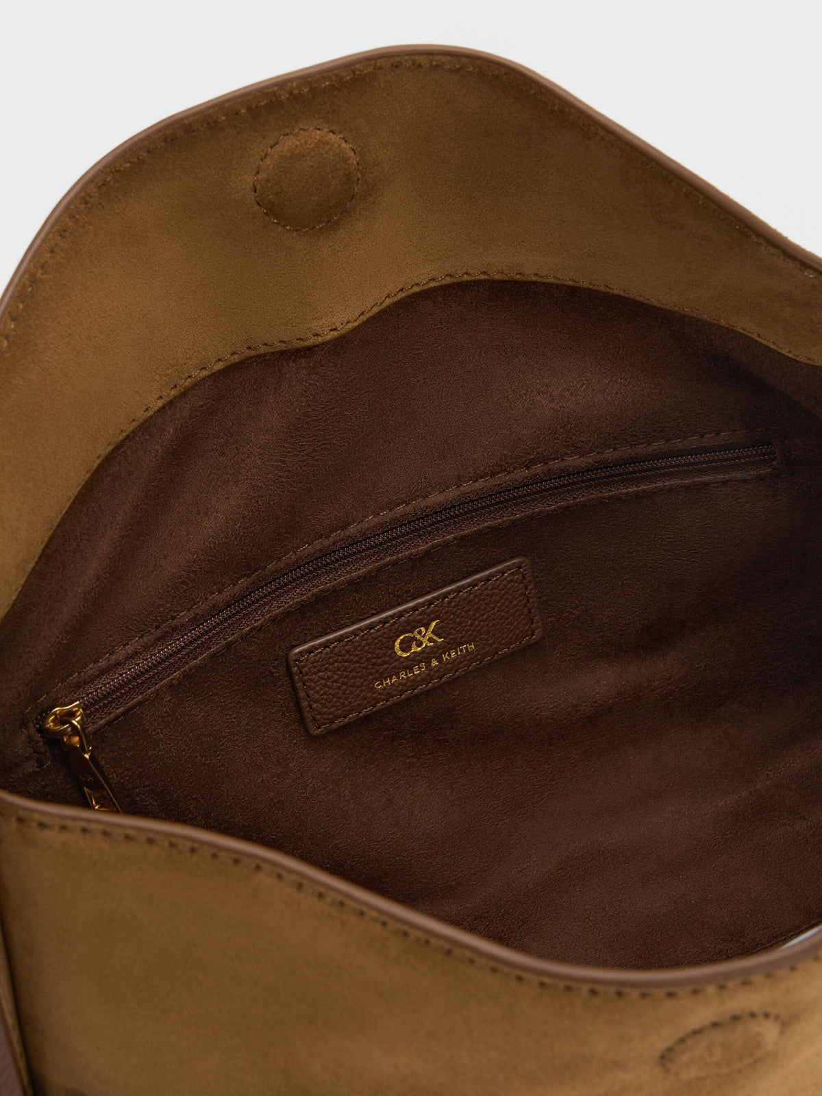CHARLES & KEITH Popular / Leather & Suede Top-Flap Hobo Bag - Brown