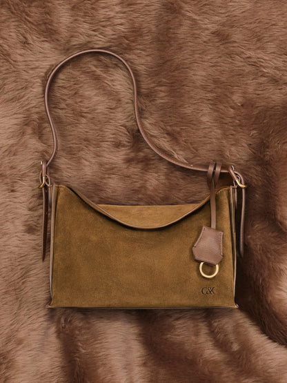 CHARLES & KEITH Popular / Leather & Suede Top-Flap Hobo Bag - Brown