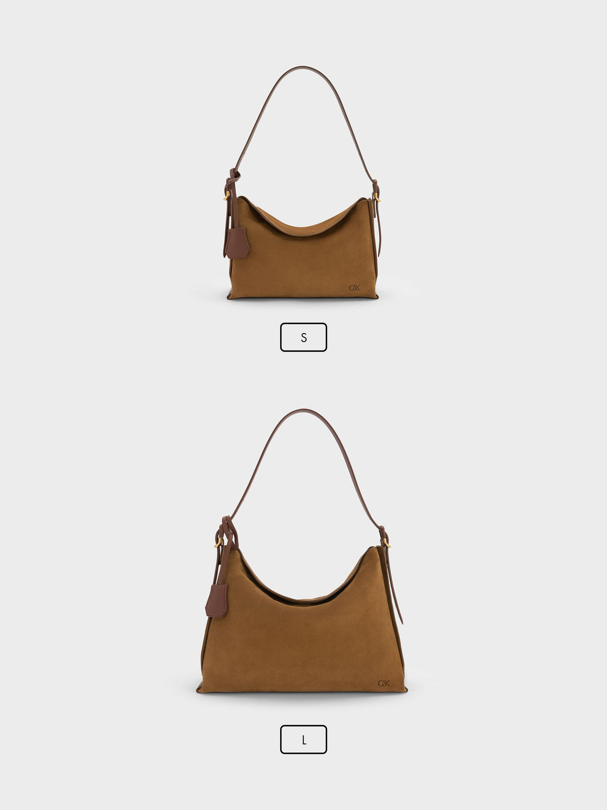 CHARLES & KEITH Popular / Leather & Suede Top-Flap Hobo Bag - Brown