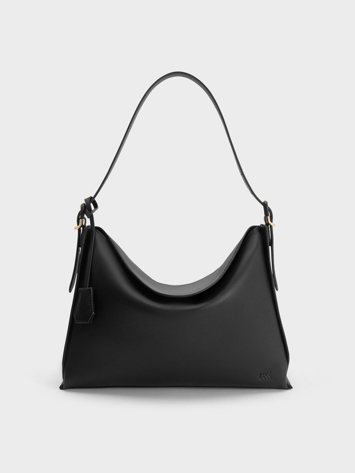 CHARLES & KEITH Signature / Large Leather Top-Flap Hobo Bag - Black