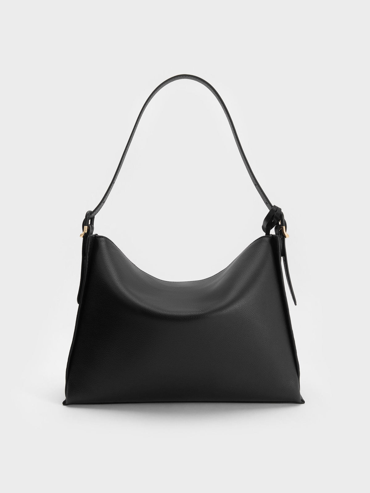 CHARLES & KEITH Signature / Large Leather Top-Flap Hobo Bag - Black