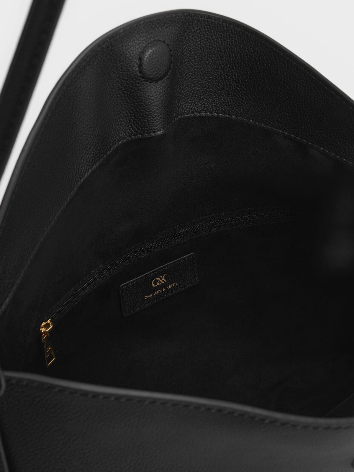 CHARLES & KEITH Signature / Large Leather Top-Flap Hobo Bag - Black