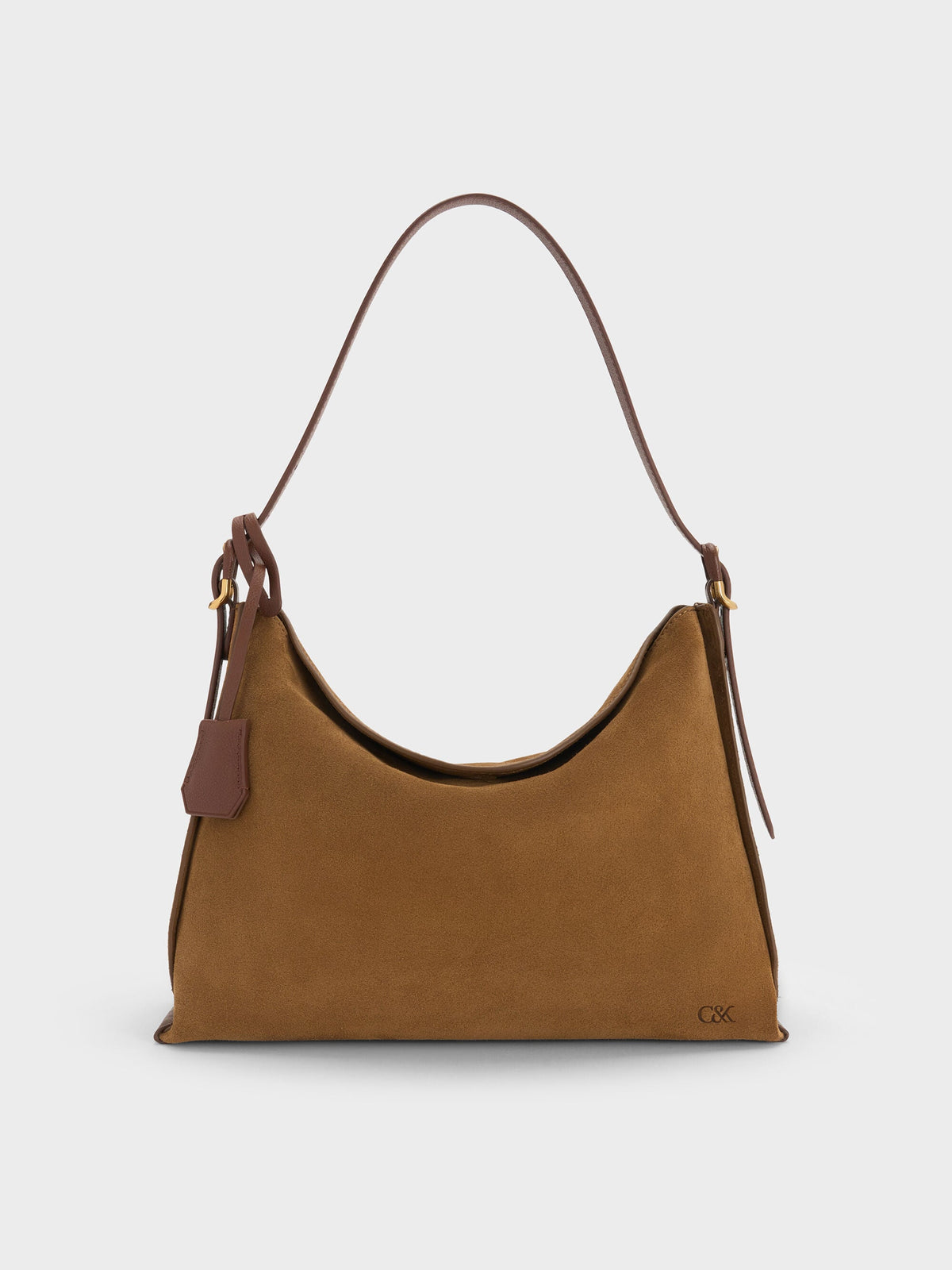 CHARLES & KEITH Top Pick / Large Leather & Suede Top-Flap Hobo Bag - Brown