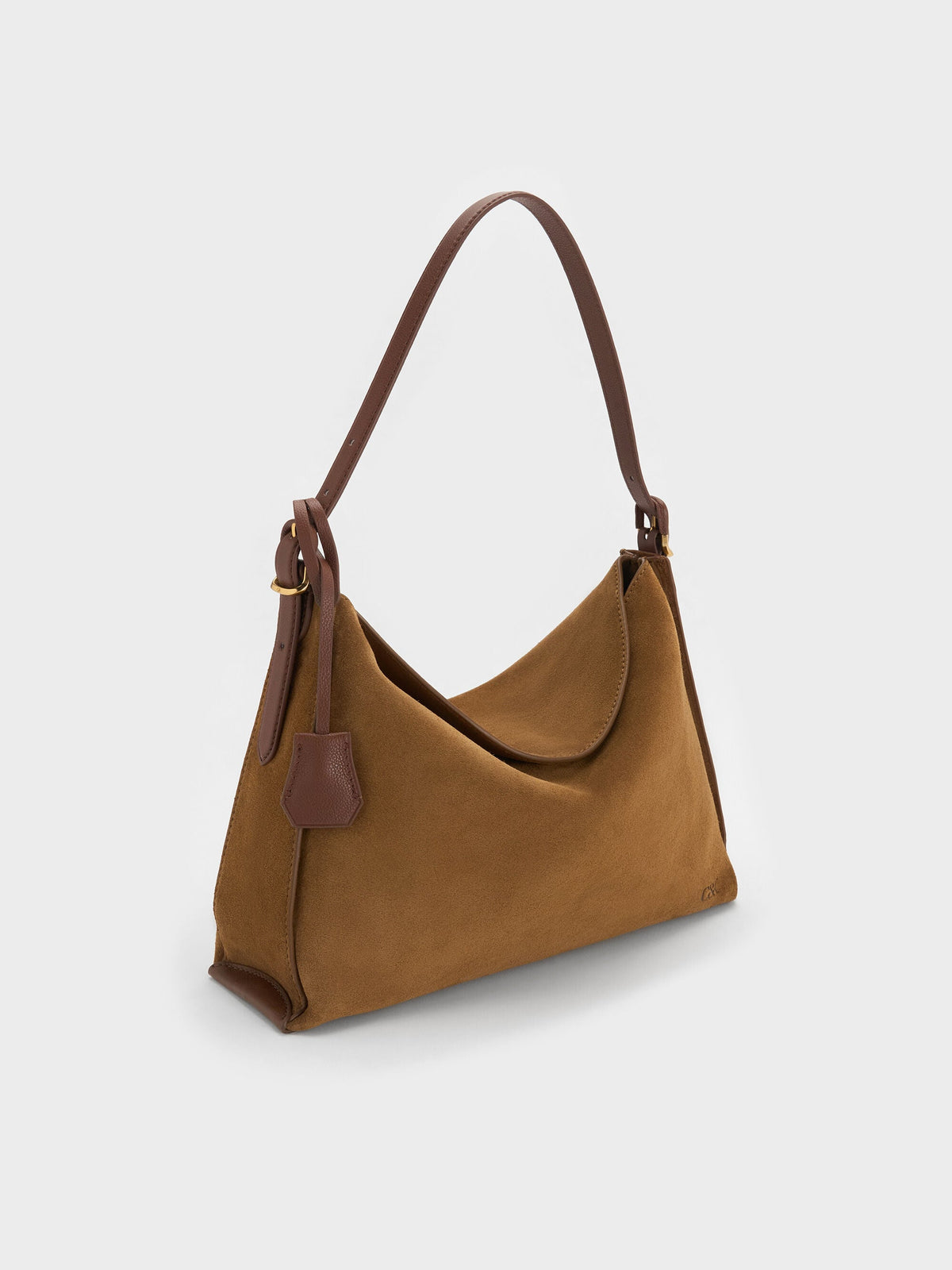 CHARLES & KEITH Top Pick / Large Leather & Suede Top-Flap Hobo Bag - Brown