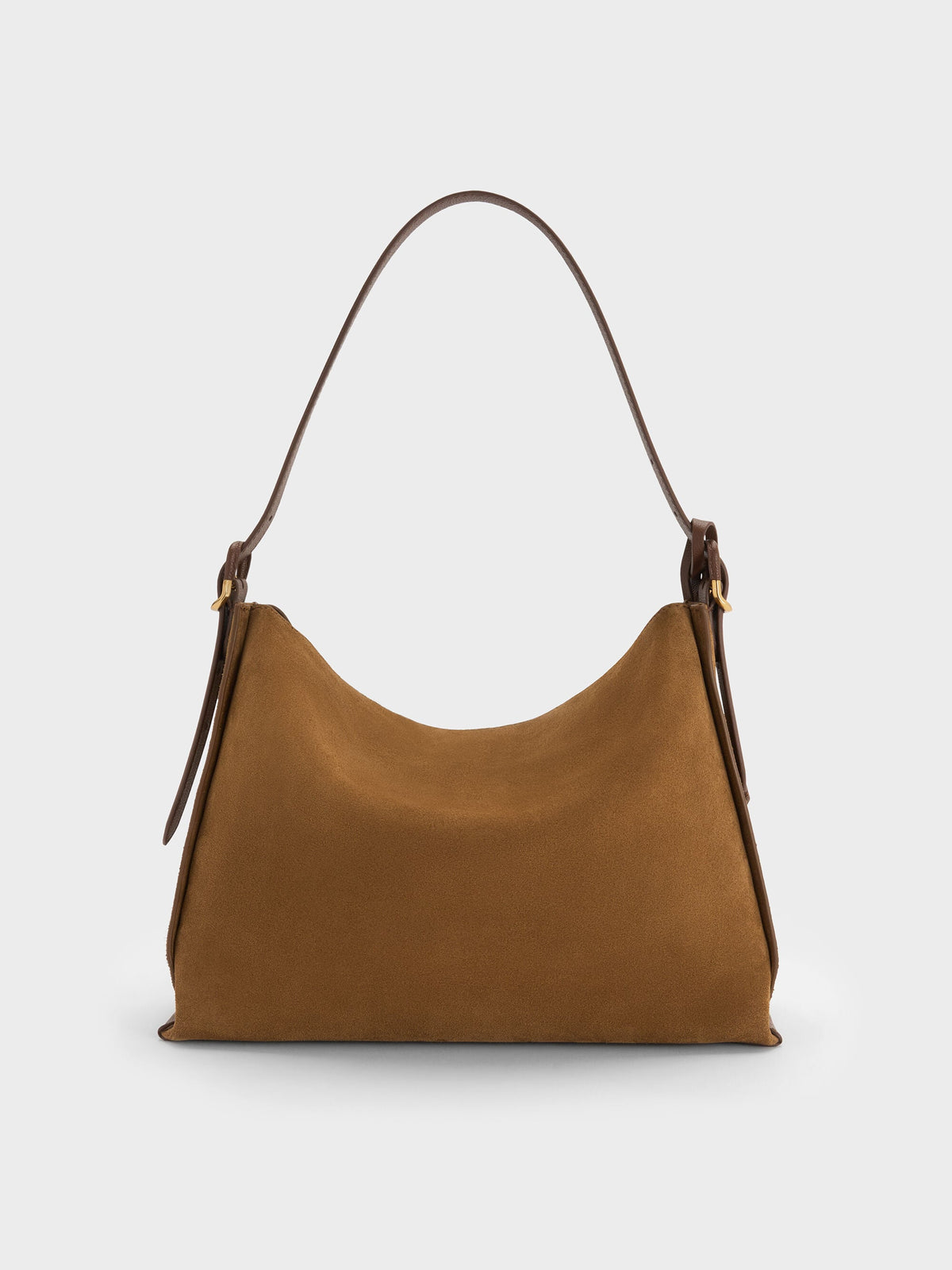 CHARLES & KEITH Top Pick / Large Leather & Suede Top-Flap Hobo Bag - Brown