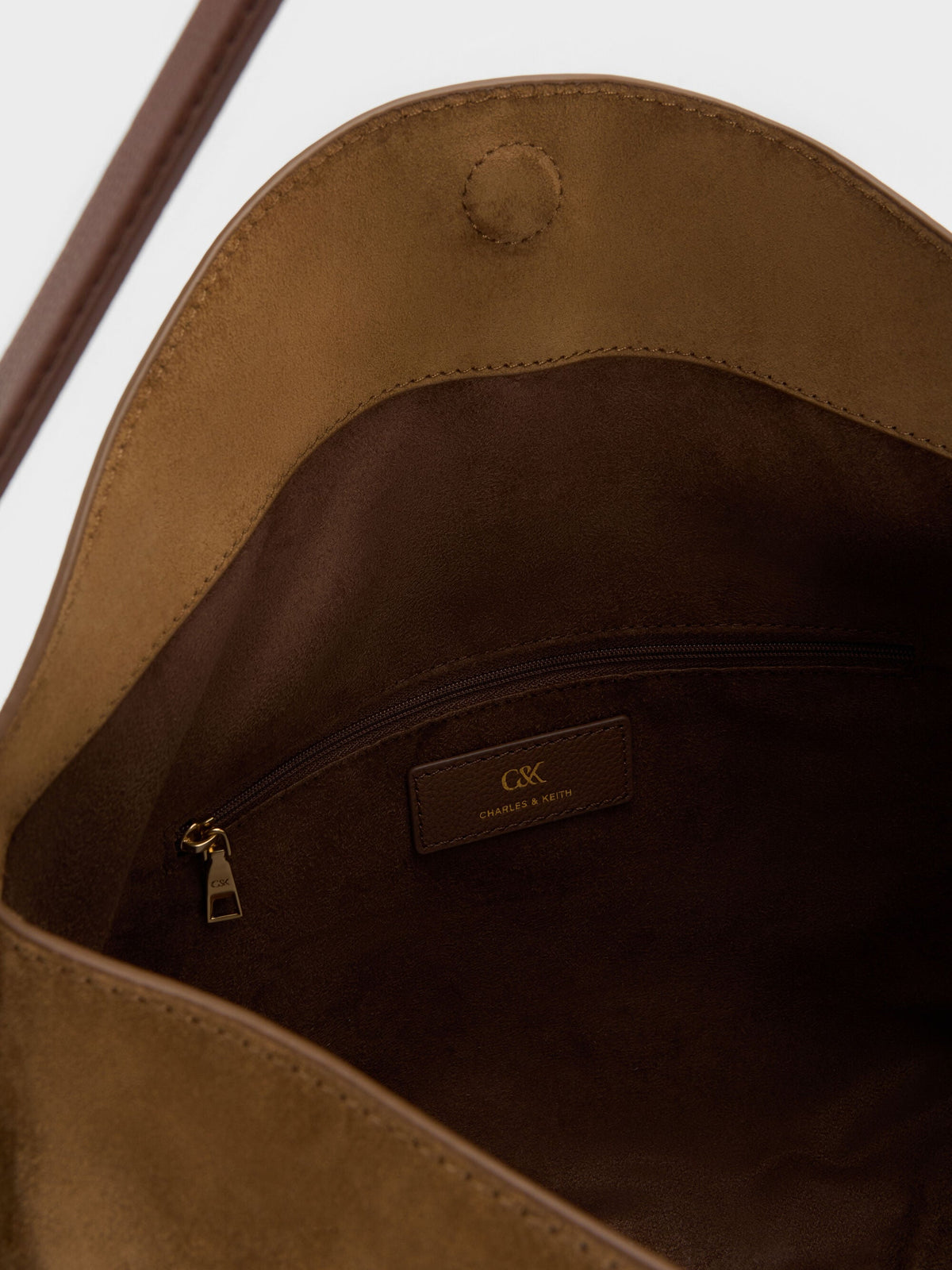 CHARLES & KEITH Top Pick / Large Leather & Suede Top-Flap Hobo Bag - Brown
