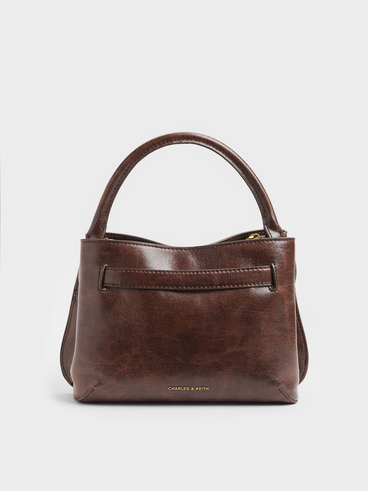 CHARLES & KEITH New / Victoria Belted Top Handle Bag - Distressed Coffee