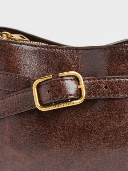 CHARLES & KEITH New / Victoria Belted Top Handle Bag - Distressed Coffee
