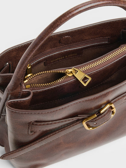 CHARLES & KEITH New / Victoria Belted Top Handle Bag - Distressed Coffee