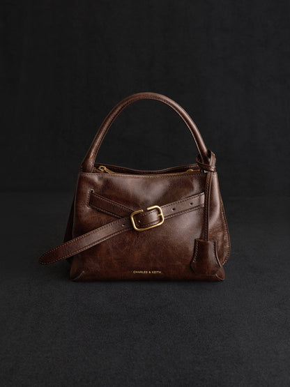 CHARLES & KEITH New / Victoria Belted Top Handle Bag - Distressed Coffee