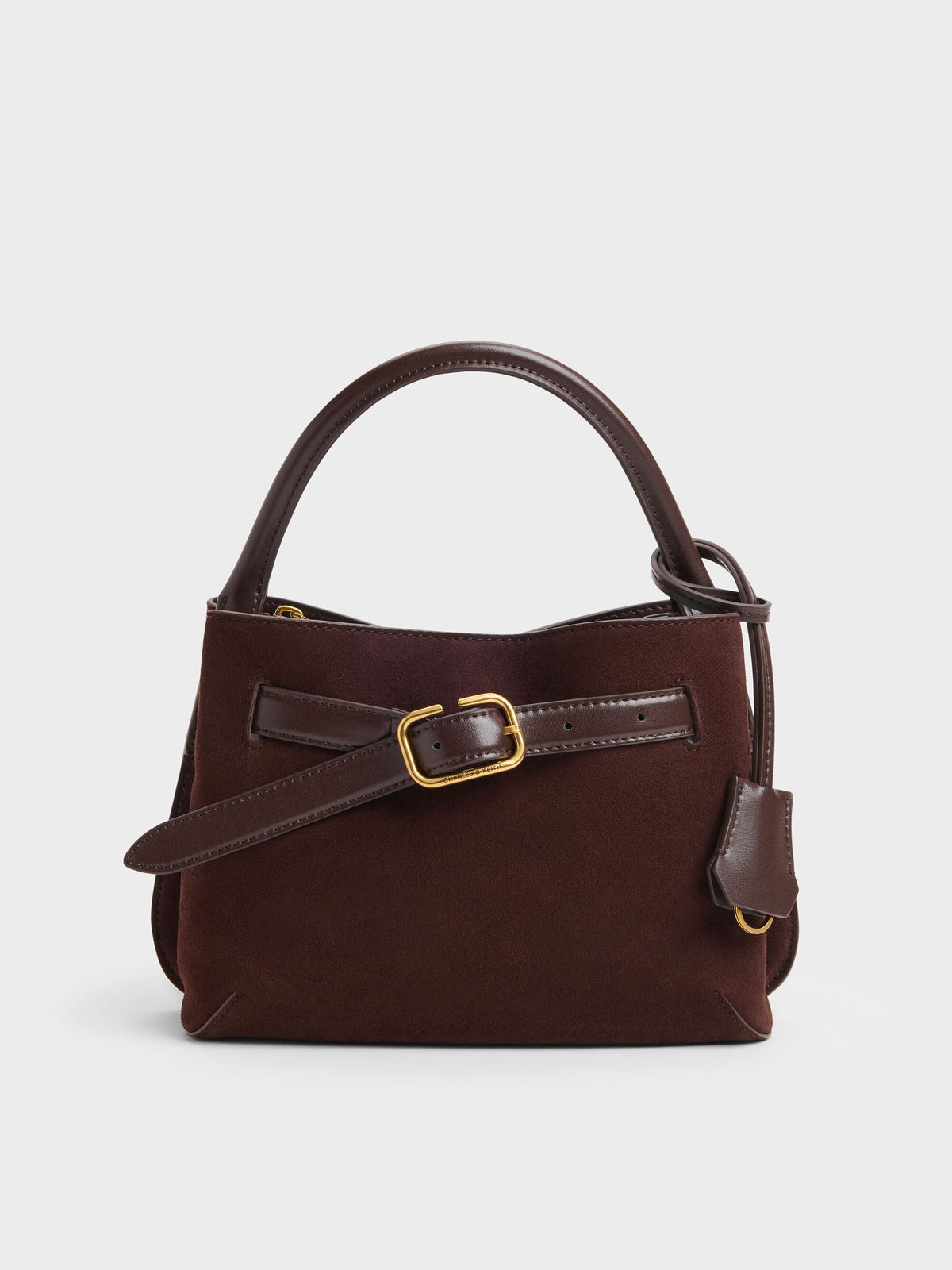 CHARLES & KEITH Latest / Victoria Belted Top Handle Bag - Espresso Brown