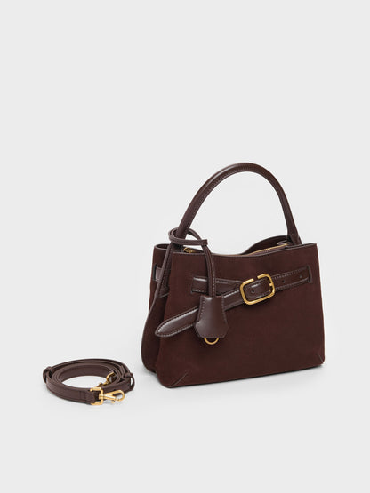 CHARLES & KEITH Latest / Victoria Belted Top Handle Bag - Espresso Brown