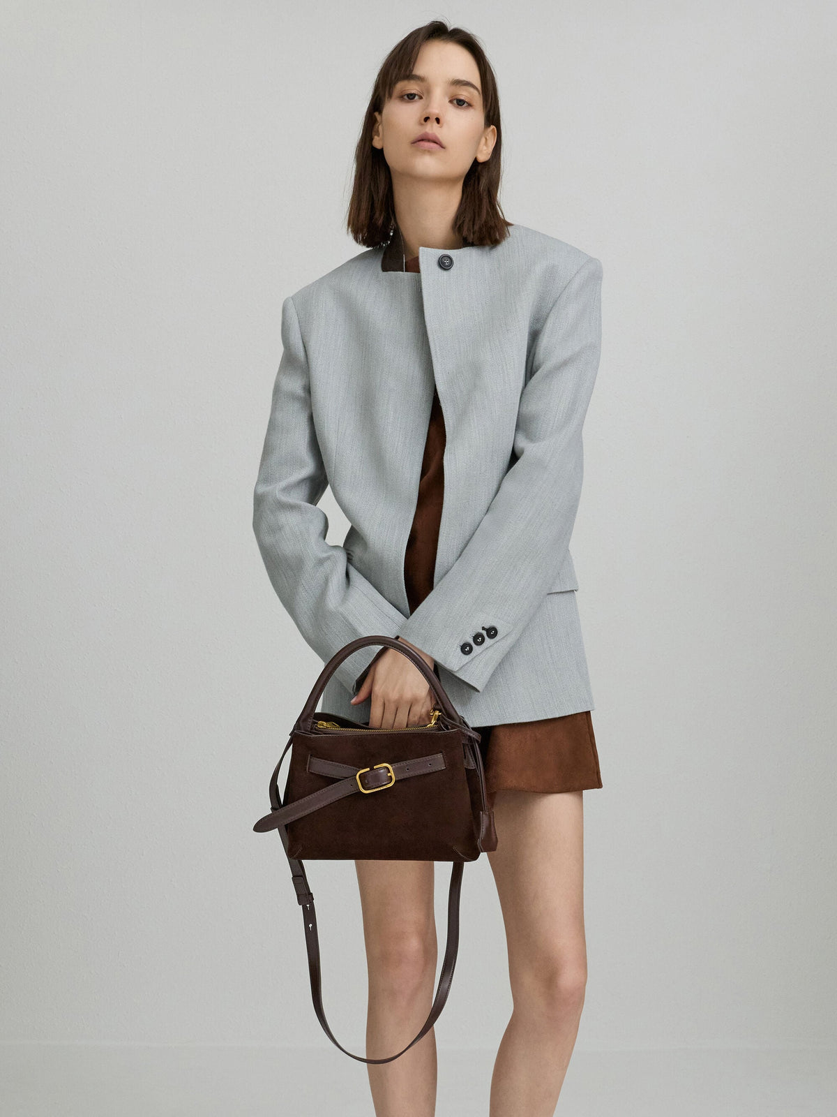 CHARLES & KEITH Latest / Victoria Belted Top Handle Bag - Espresso Brown
