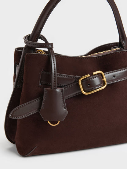 CHARLES & KEITH Latest / Victoria Belted Top Handle Bag - Espresso Brown