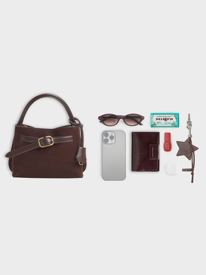 CHARLES & KEITH Latest / Victoria Belted Top Handle Bag - Espresso Brown