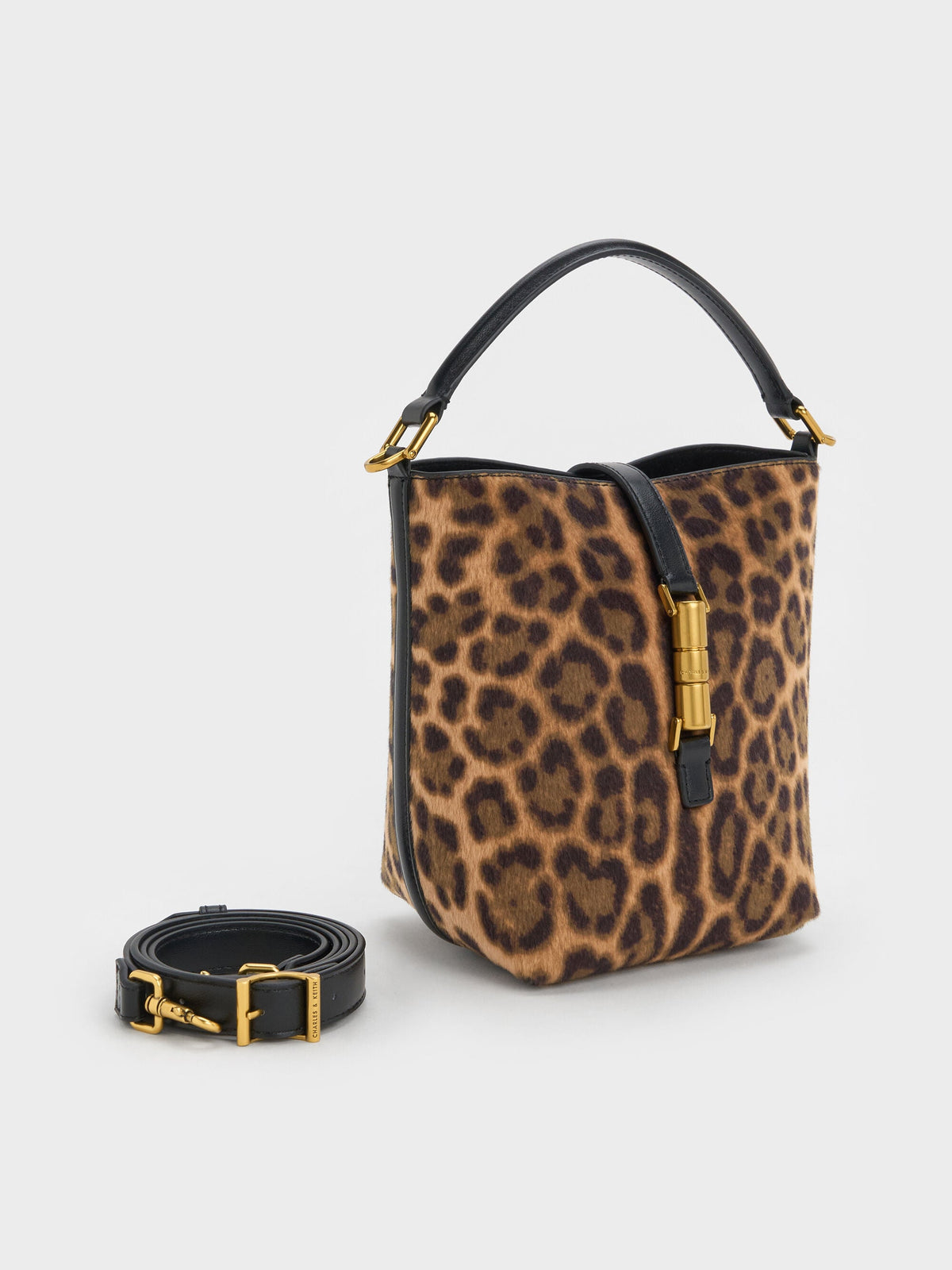 CHARLES & KEITH Smart Buy / Cesia Leopard-Print Metallic-Accent Bucket Bag - Multi