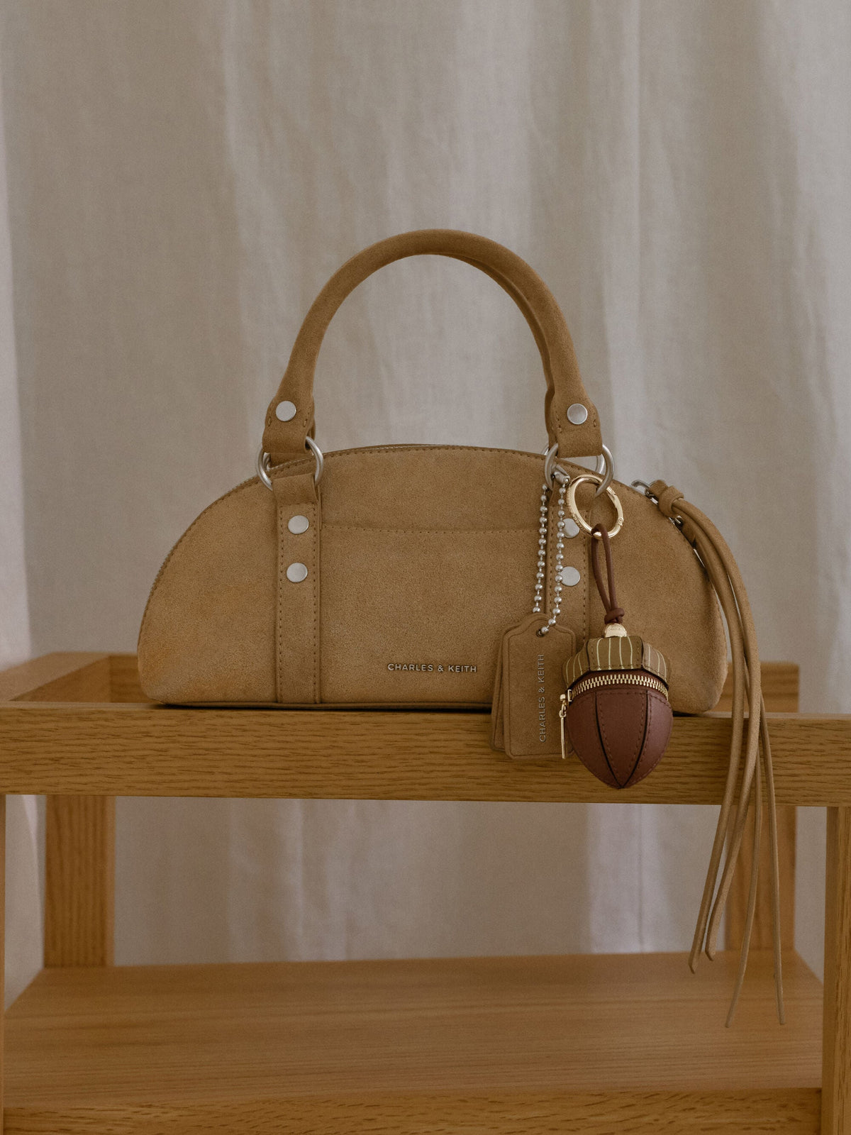 CHARLES & KEITH Great Value / Tatiana Studded Bowling Bag - Sand