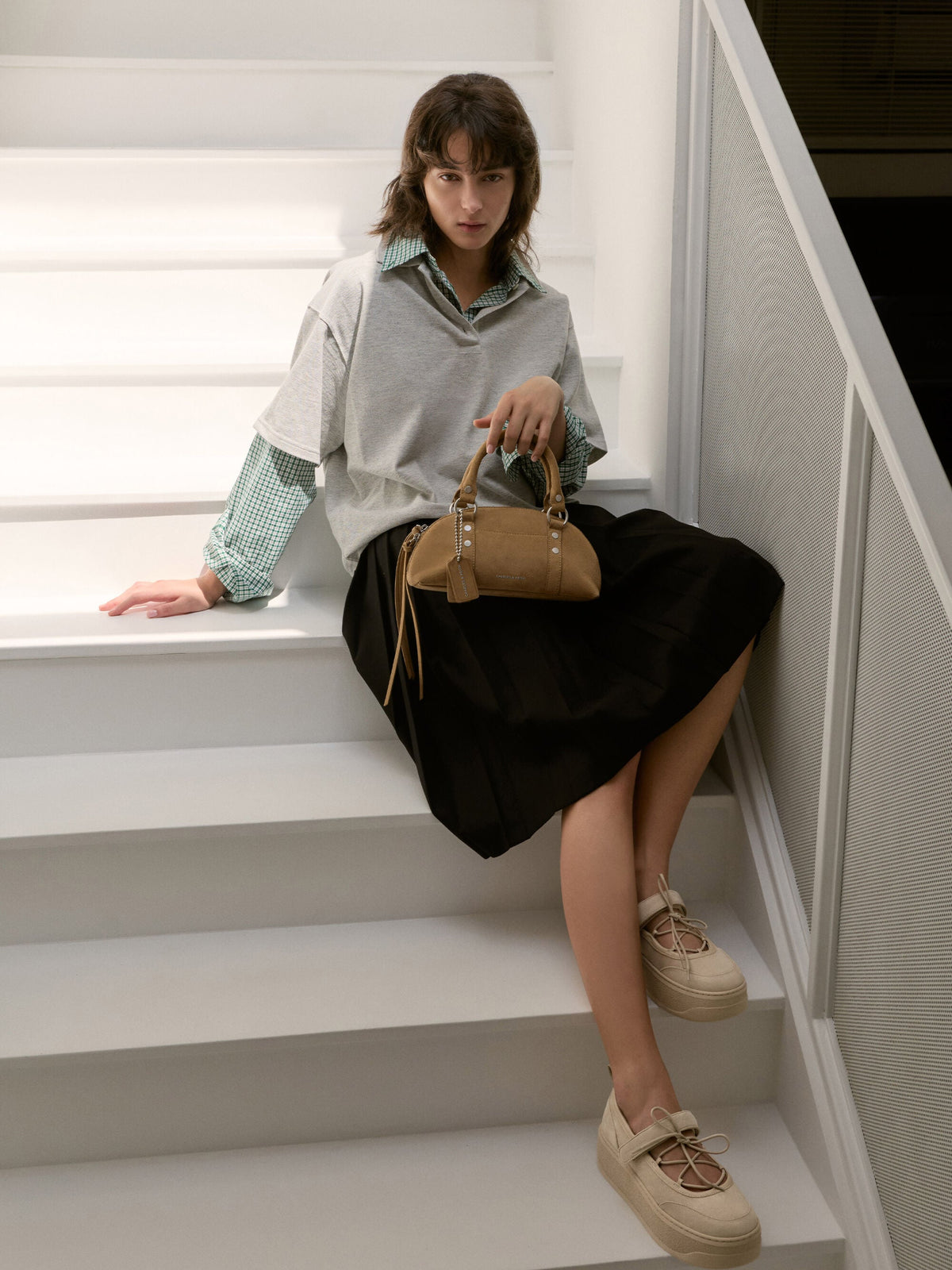 CHARLES & KEITH Great Value / Tatiana Studded Bowling Bag - Sand