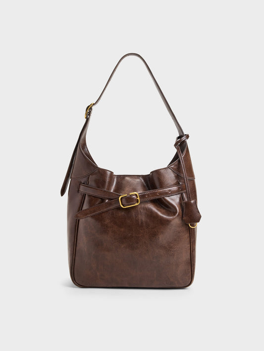 CHARLES & KEITH Latest / Victoria Belted Hobo Bag - Distressed Coffee