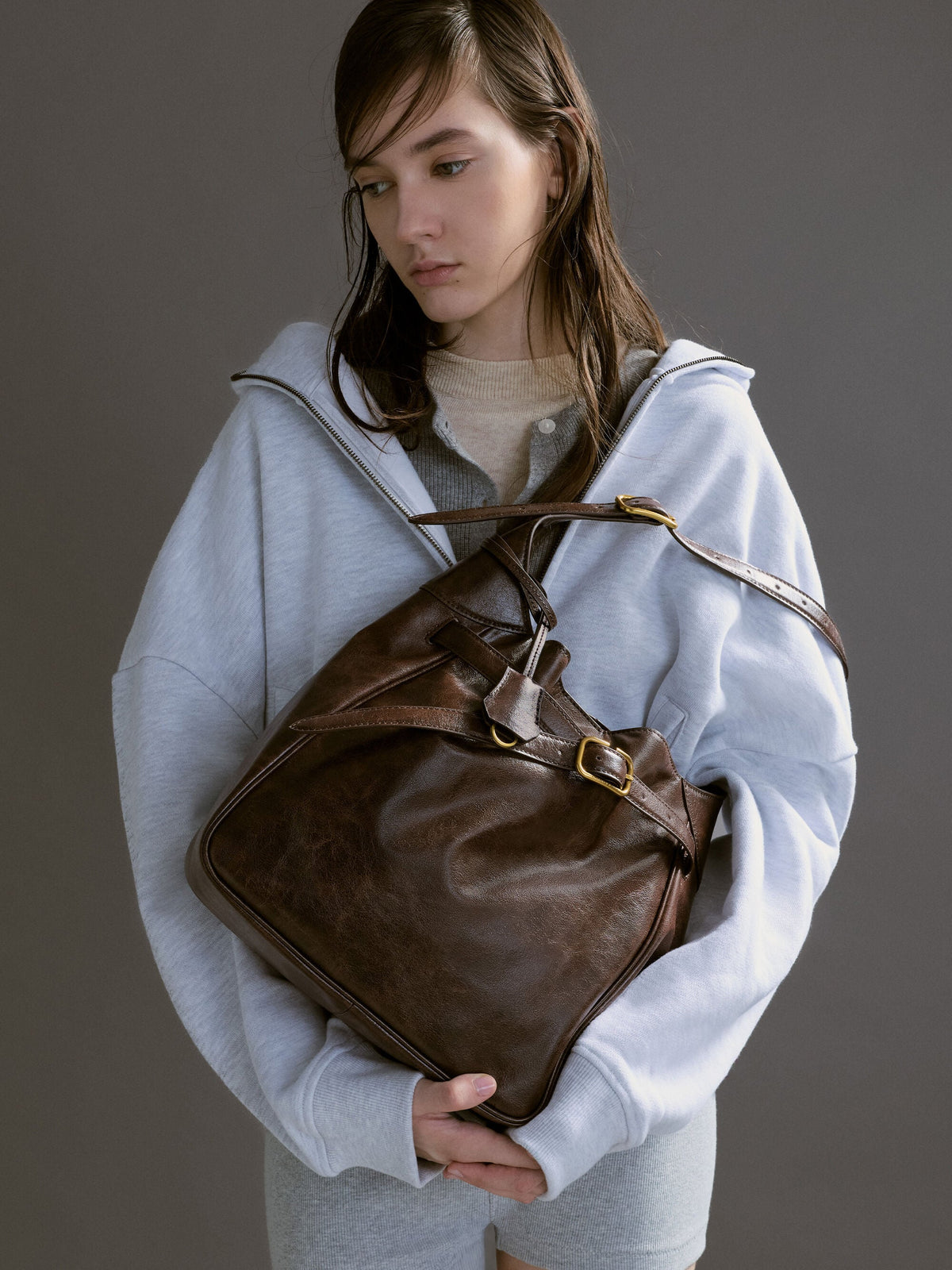 CHARLES & KEITH Latest / Victoria Belted Hobo Bag - Distressed Coffee
