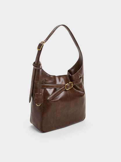 CHARLES & KEITH Latest / Victoria Belted Hobo Bag - Distressed Coffee