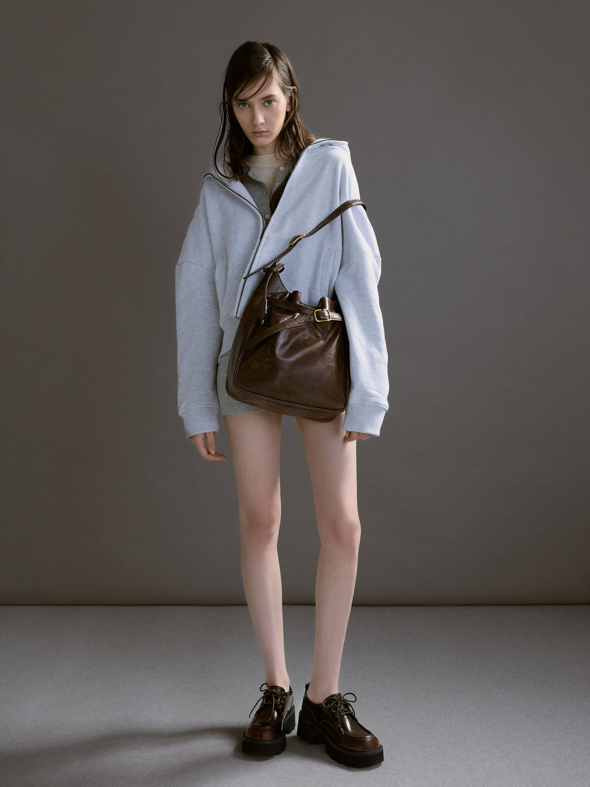 CHARLES & KEITH Latest / Victoria Belted Hobo Bag - Distressed Coffee