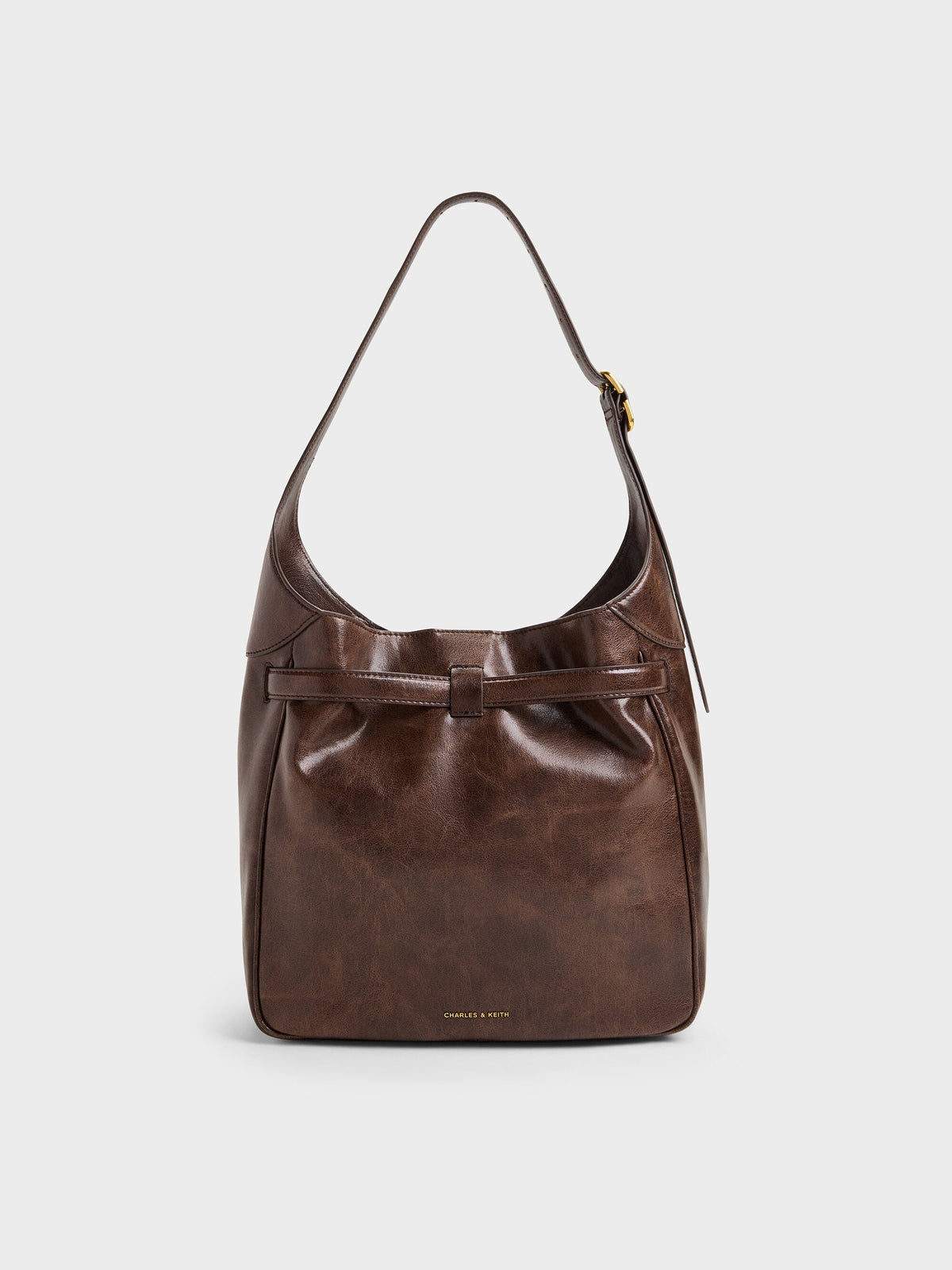 CHARLES & KEITH Latest / Victoria Belted Hobo Bag - Distressed Coffee