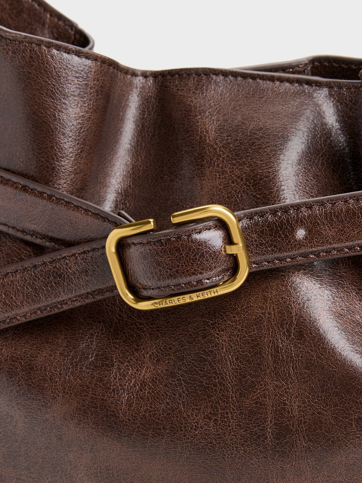 CHARLES & KEITH Latest / Victoria Belted Hobo Bag - Distressed Coffee