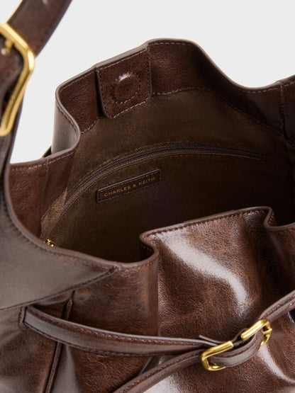 CHARLES & KEITH Latest / Victoria Belted Hobo Bag - Distressed Coffee