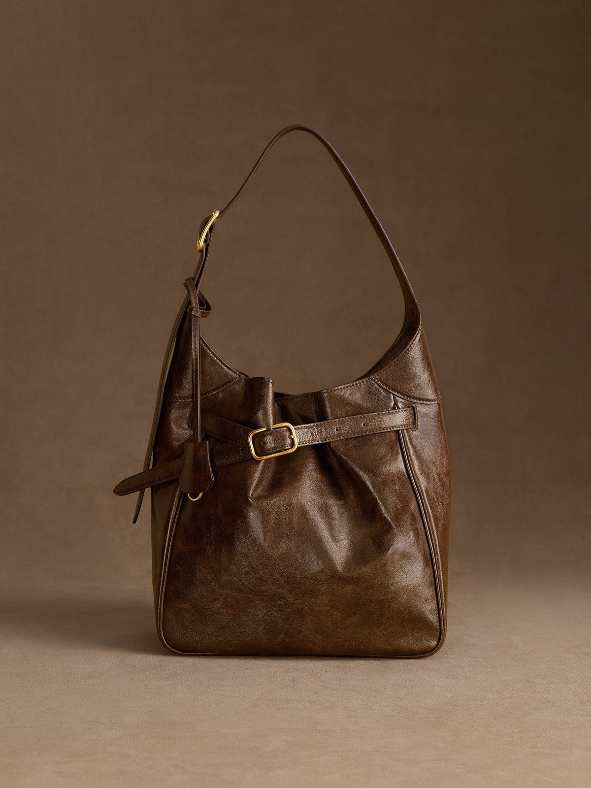 CHARLES & KEITH Latest / Victoria Belted Hobo Bag - Distressed Coffee