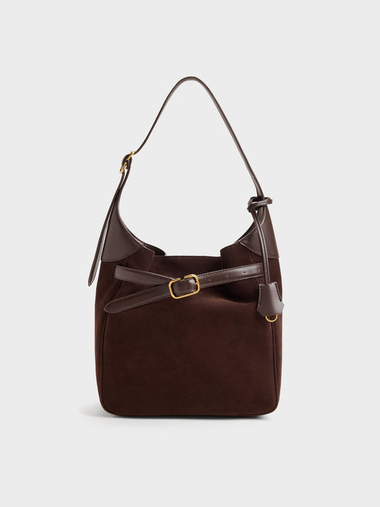 CHARLES & KEITH Discount / Victoria Belted Hobo Bag - Espresso Brown