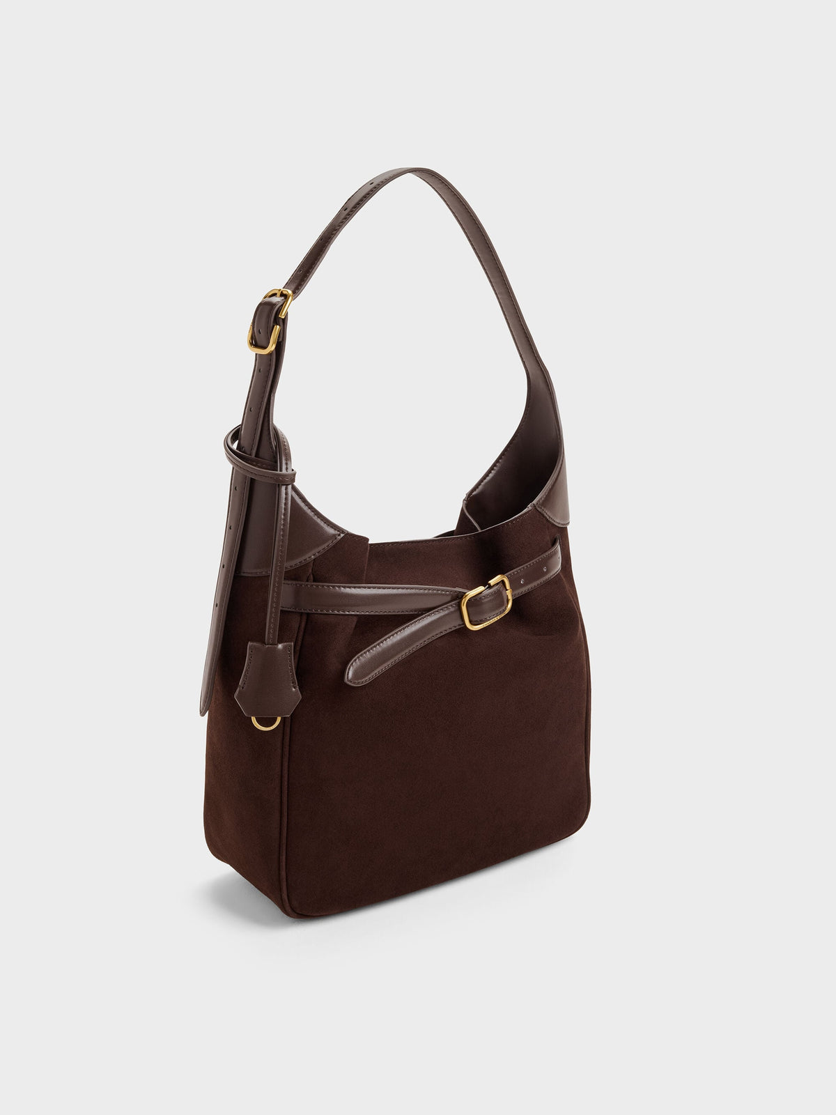 CHARLES & KEITH Discount / Victoria Belted Hobo Bag - Espresso Brown