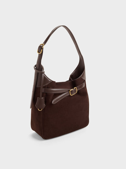 CHARLES & KEITH Discount / Victoria Belted Hobo Bag - Espresso Brown