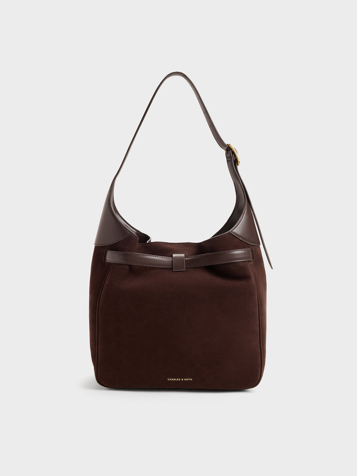 CHARLES & KEITH Discount / Victoria Belted Hobo Bag - Espresso Brown