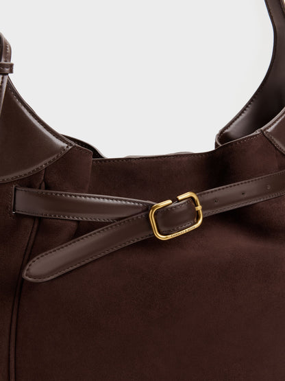 CHARLES & KEITH Discount / Victoria Belted Hobo Bag - Espresso Brown