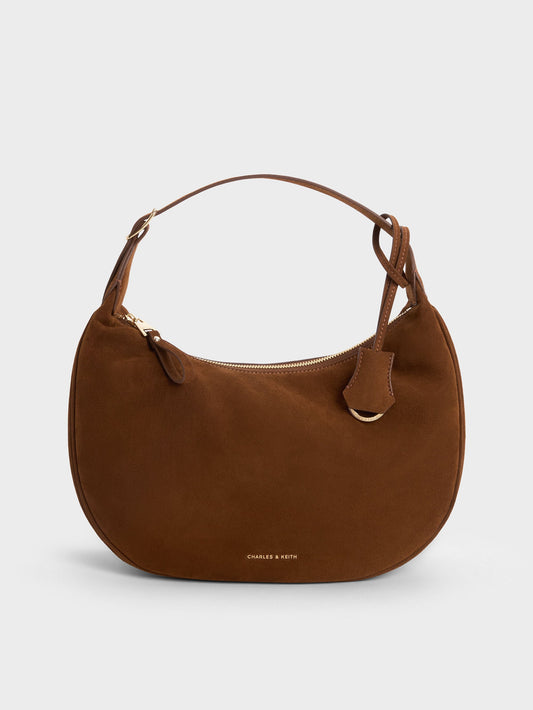 CHARLES & KEITH Special Offer / Large Vega Faux Suede Hobo Bag - Pecan Brown